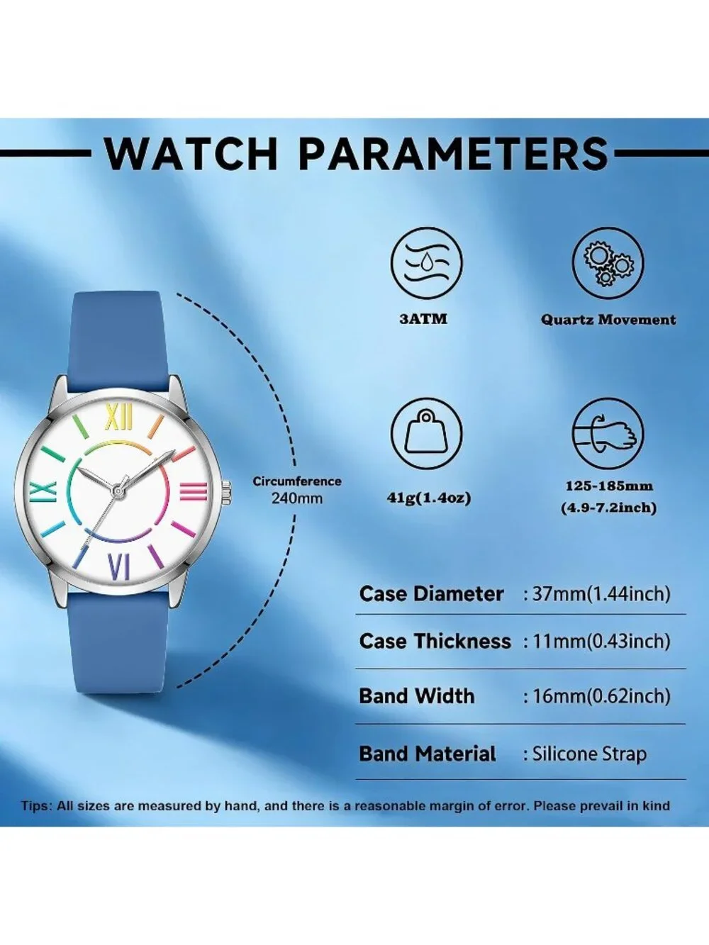 Women's Navy Colorful Roman Numerals Fashion Analog Waterproof Wrist Watch